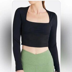 NWT BEYOND YOGA HEATHER RIB CROPPED PULLOVER TOP, SMALL